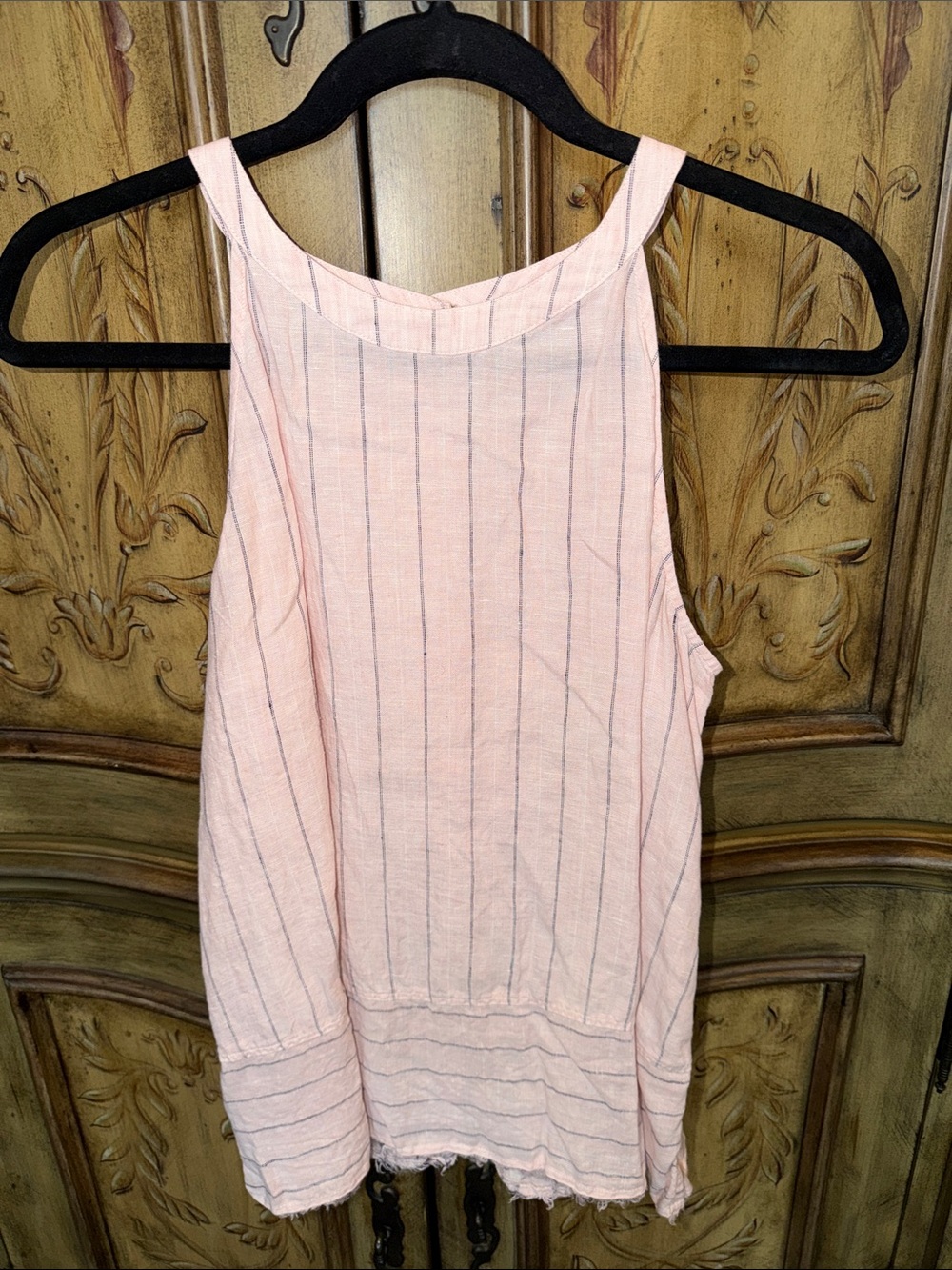 Pure Navy Pink Striped Linen Tank Top
